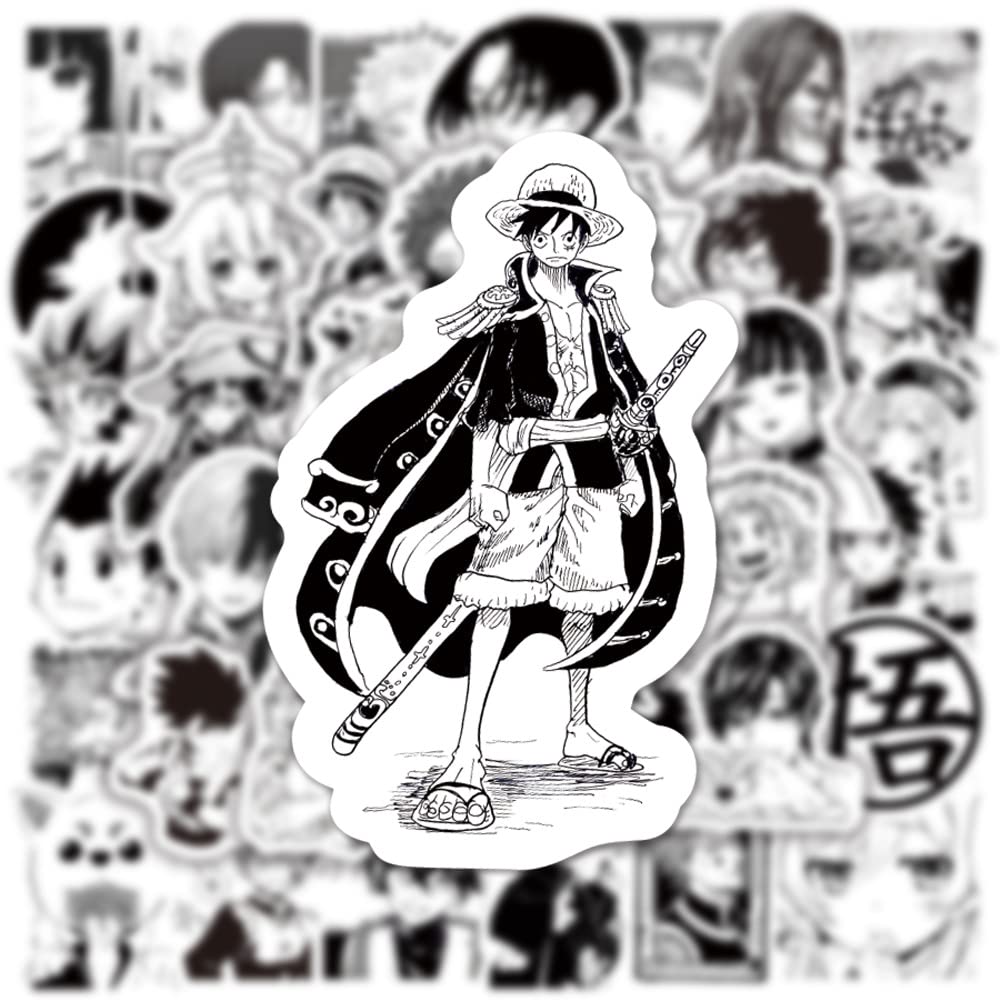 Kids Anime Stickers Mixed Pack, 100pcs Black and White Anime Characters Decals Movie Decorative Sticker for Kids Teens Waterproof Stickers