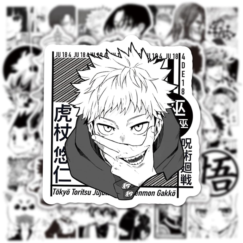 Kids Anime Stickers Mixed Pack, 100pcs Black and White Anime Characters Decals Movie Decorative Sticker for Kids Teens Waterproof Stickers