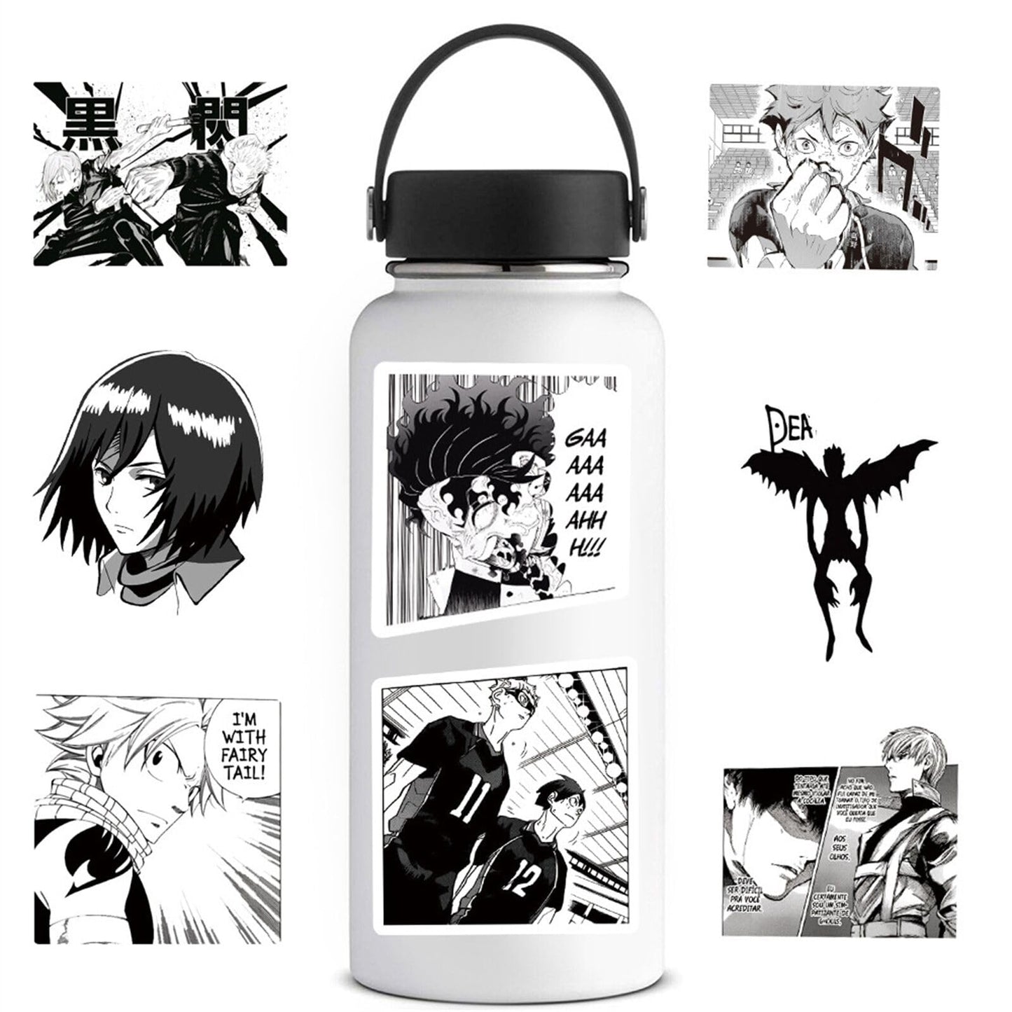 Kids Anime Stickers Mixed Pack, 100pcs Black and White Anime Characters Decals Movie Decorative Sticker for Kids Teens Waterproof Stickers