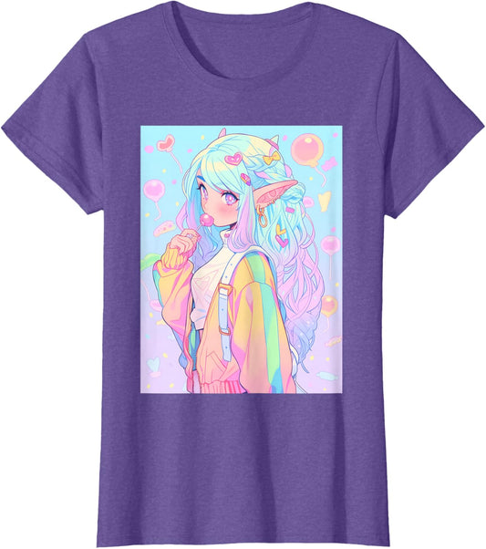 Anime Girl Pastel Kawaii Waifu Elves Girl T-Shirt